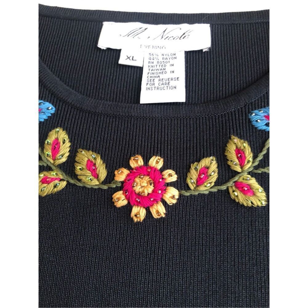 M Nicole XL Navy Embroidered Floral Sleeveless Knit Tank Top - Picture 11 of 13